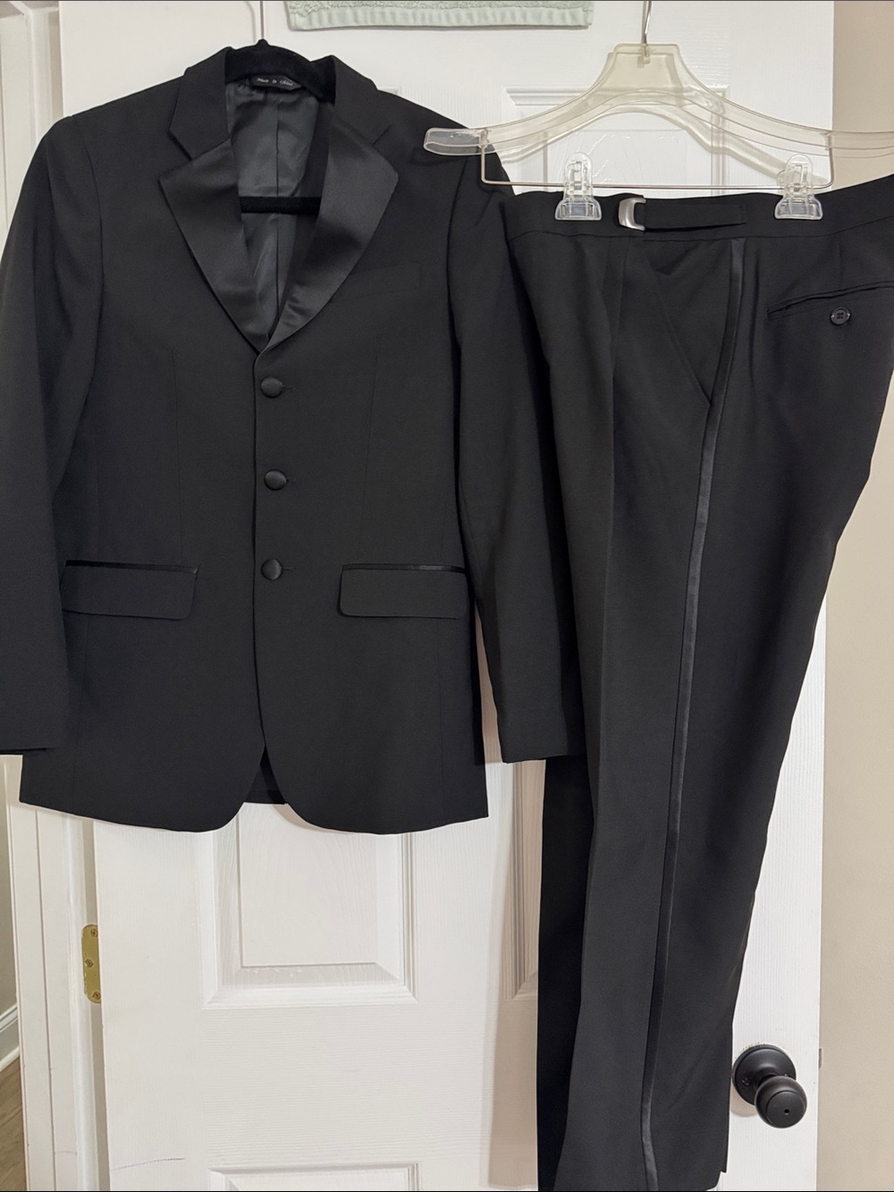 Men's Black Satin-Lapel Tuxedo Jacket and Trousers